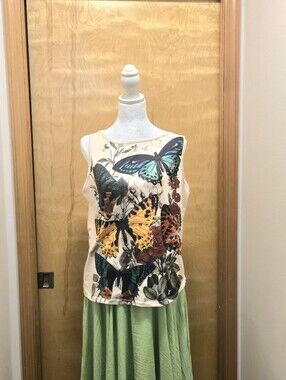 Butterfly Print Sleeveless Top in Cream Size S-M